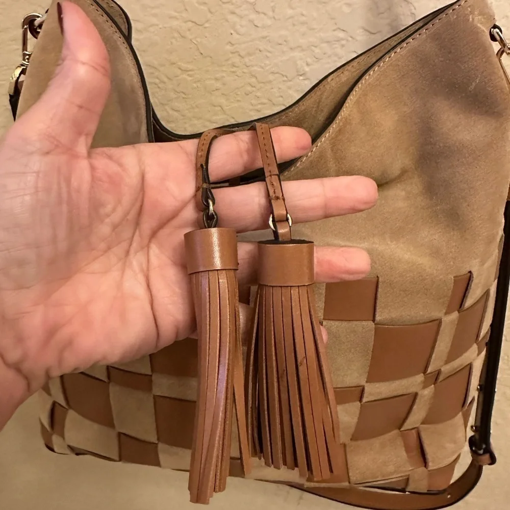 Michael Kors Suede Leather Vivian Hobo Bag - Elegant Woven Design